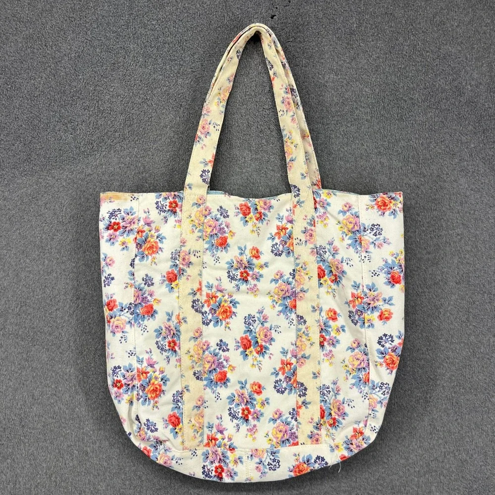 New Look Floral Canvas Tote Bag Womens‎ Large Ivory Blue Cottagecore Garden Bag